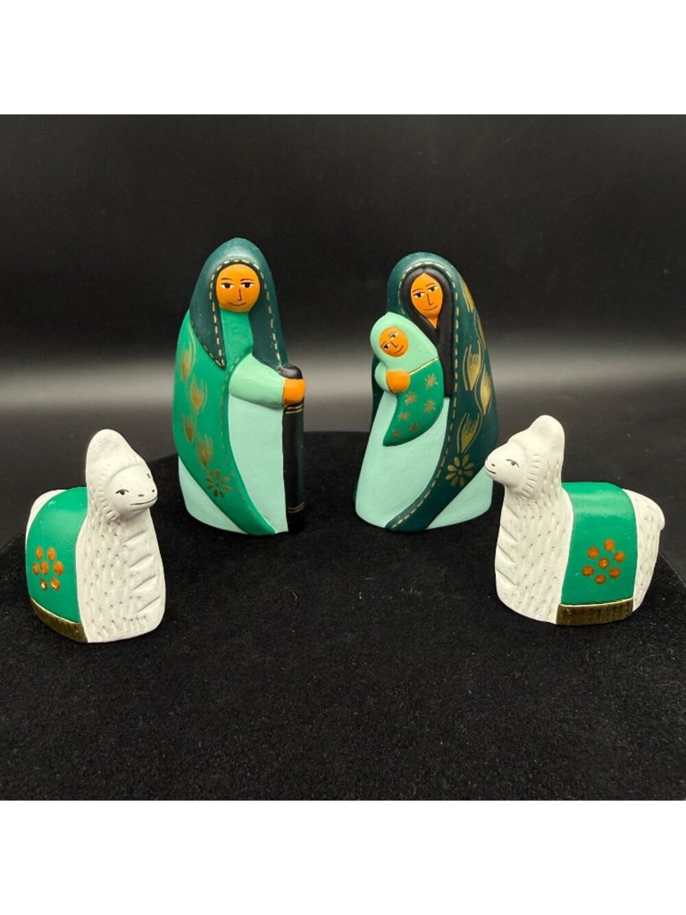 Tranquil Teal Peruvian Ceramic Christmas Nativity Set - 4 Piece Handmade Decor